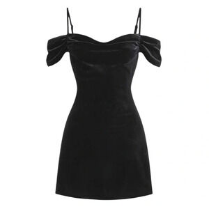 LE CHATEAU Velour Dress Short Sleeve Cold Shoulder Ruched Short Dress SZ  XS